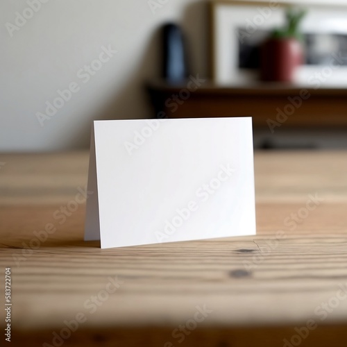 Minimalist Blank Card Mockup on Table, Folded Card, Neutral Backdrop