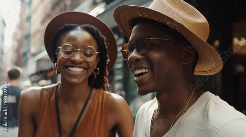 Vacationing Attractive Young African American Couple Walking Through the Streets of Europe - Generative AI.