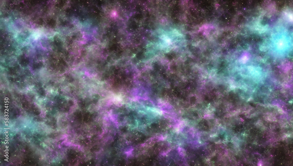 Space with multiple colorfull nebula surrounded by blue and violet mist wallpaper (ai generated)