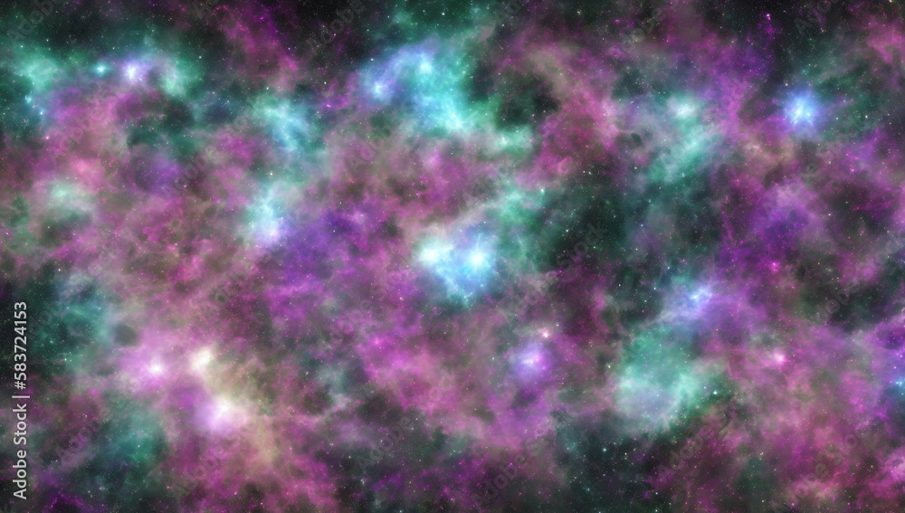 Space with multiple colorfull blue nebula surrounded by  violet mist wallpaper (ai generated)