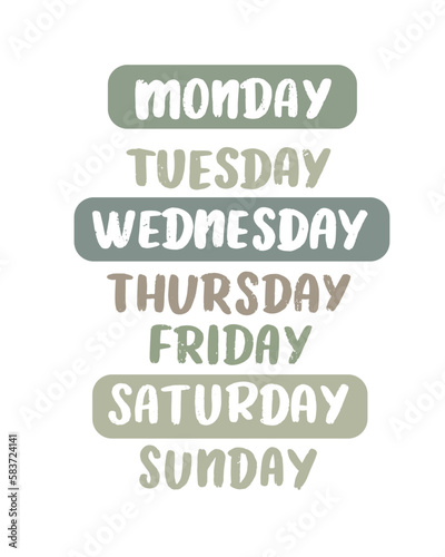 Days of The Week nursery design. Kids learning template. Educational poster in montessori style.