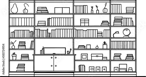 Book shelf drawing outline 