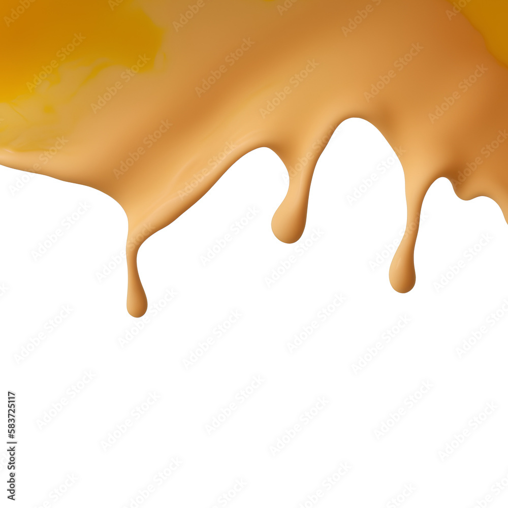 Illustration of melted and splashed cheese cream element. pouring flowing yellow honey water. Transparent PNG is available. generative AI.