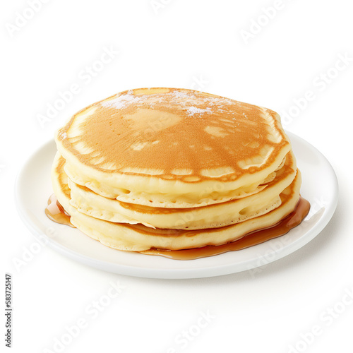 stack of pancakes on a plate with syrup