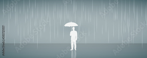 Man with umbrella in rainy gloomy gray bad weather - Tough situation, life difficulties, mental depression, financial difficulties concept