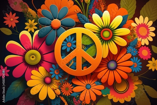 Bunter farbenfroher Hippie 60er 70er Jahre 3d Desktop Hintergrund
