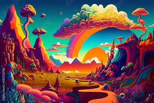 Bunter farbenfroher Hippie 60er 70er Jahre 3d Desktop Hintergrund 