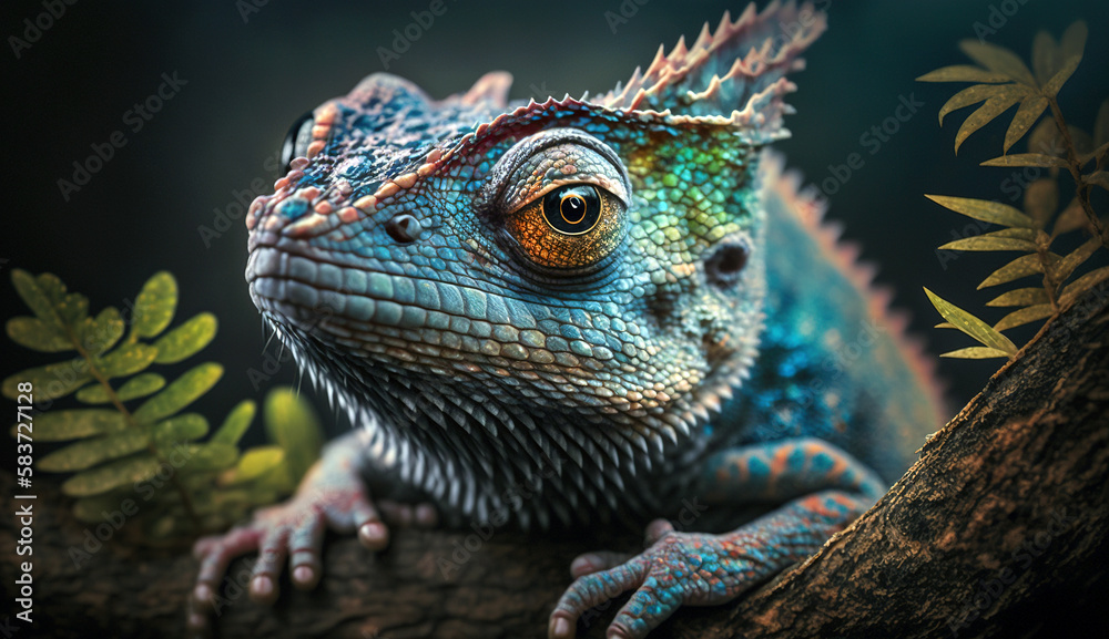 Obraz premium close up of a green iguana on tree
