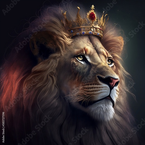King of the jungle, lion wearing a crown, lion in the night