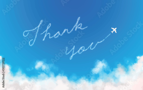 Thank Youの文字の飛行機雲と飛行機