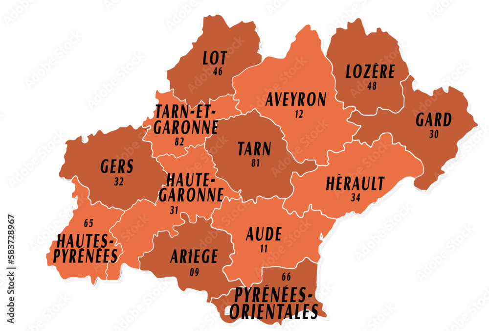 administrative-map-of-occitanie-region-in-france-with-departements