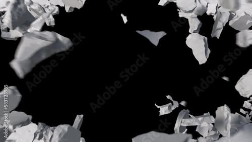 ground destructions falling through the camera.4k animation render with alpha channel.