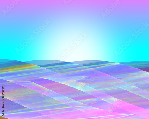 Abstract holographic iridescent waves with gradient background.