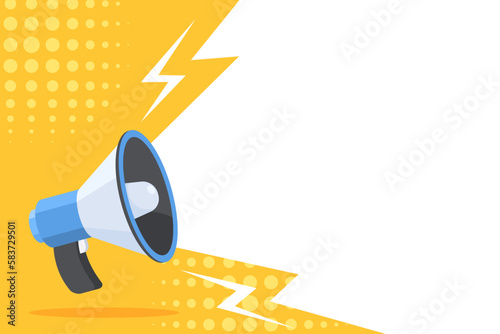 Flyer Megaphone speaker for announce, advertising, promotion, and Grand sale. Vector illustration for retail shopping online marketing template, banner, poster, and background. photo