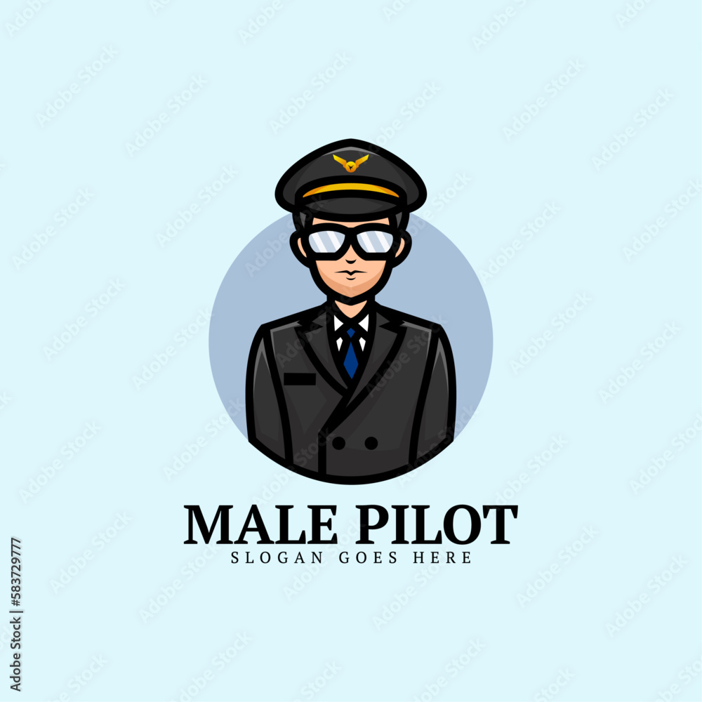 Vector Logo Illustration Male Pilot Mascot Cartoon Style.