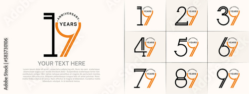 set of anniversary logotype black and orange color for special celebration event