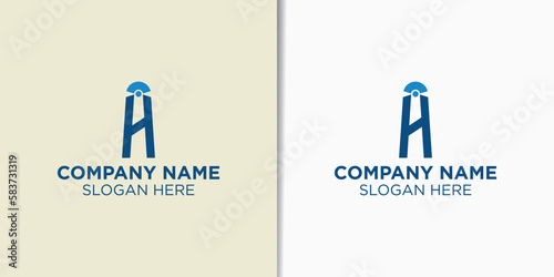 letter H and lighthouse logo design concept, travel logo design template