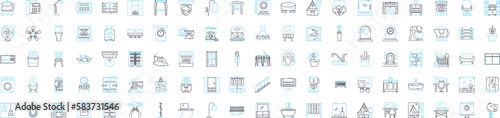 Furniture and interiors vector line icons set. Furniture, Interiors, Sofas, Chairs, Tables, Desks, Beds illustration outline concept symbols and signs