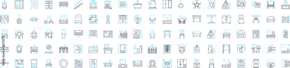 Furniture vector line icons set. Furniture, Chairs, Tables, Sofas, Desks, Stools, Cupboards illustration outline concept symbols and signs Furniture vector line icons set. Furniture, Chairs, Tables, Sofas, Desks, Stools, Cupboards illustration outline concept symbols and signs