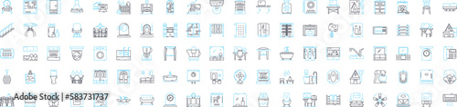 Interior design shop vector line icons set. Interiors, Design, Shop, Furniture, Decor, Home, Accessories illustration outline concept symbols and signs