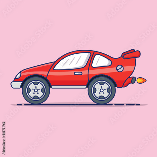 Car vehicle cartoon vector icon illustration, Classic red car in cartoon style, Sports car cartoon vector icon illustration. transportation object flat vector