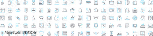 Home devices vector line icons set. Appliances, Electronics, Television, Refrigerator, Computer, Lights, Heater illustration outline concept symbols and signs