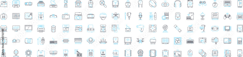 Electronic devices vector line icons set. Electronics, Devices, Digital, Components, Computers, Tablets, Phones illustration outline concept symbols and signs