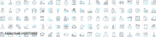 House cleaning vector line icons set. Mop, Vacuum, Dust, Wipe, Sweep, Scrub, Disinfect illustration outline concept symbols and signs