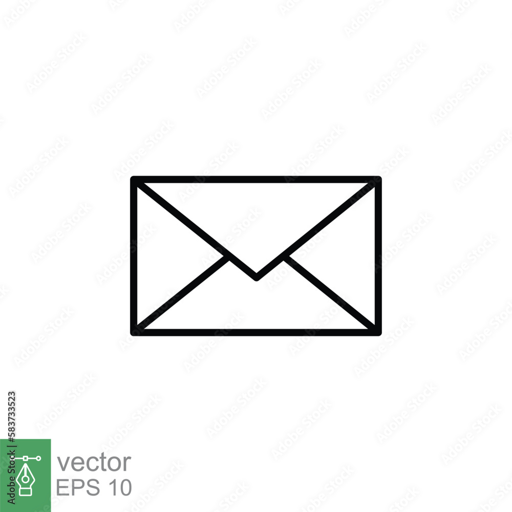 Email envelope icon. Simple outline style. Message, mail, letter, communication concept. Thin line symbol. Vector illustration design on white background. EPS 10. Email envelope icon. Simple outline style. Message, mail, letter, communication concept. Thin line symbol. Vector illustration design on white background. EPS 10.