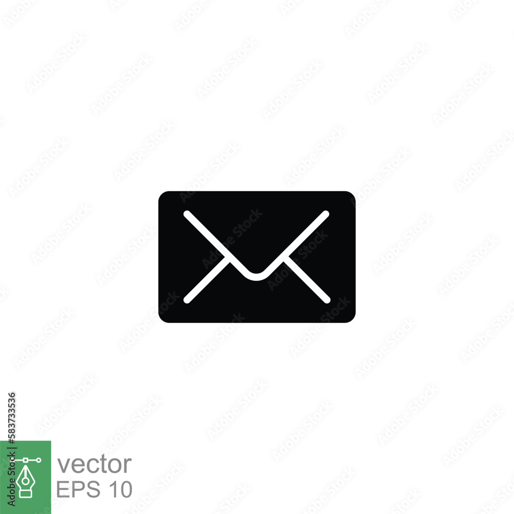 Email envelope icon. Simple solid style. Message, mail, letter, communication concept. Black silhouette, glyph symbol. Vector illustration design on white background. EPS 10. Email envelope icon. Simple solid style. Message, mail, letter, communication concept. Black silhouette, glyph symbol. Vector illustration design on white background. EPS 10.
