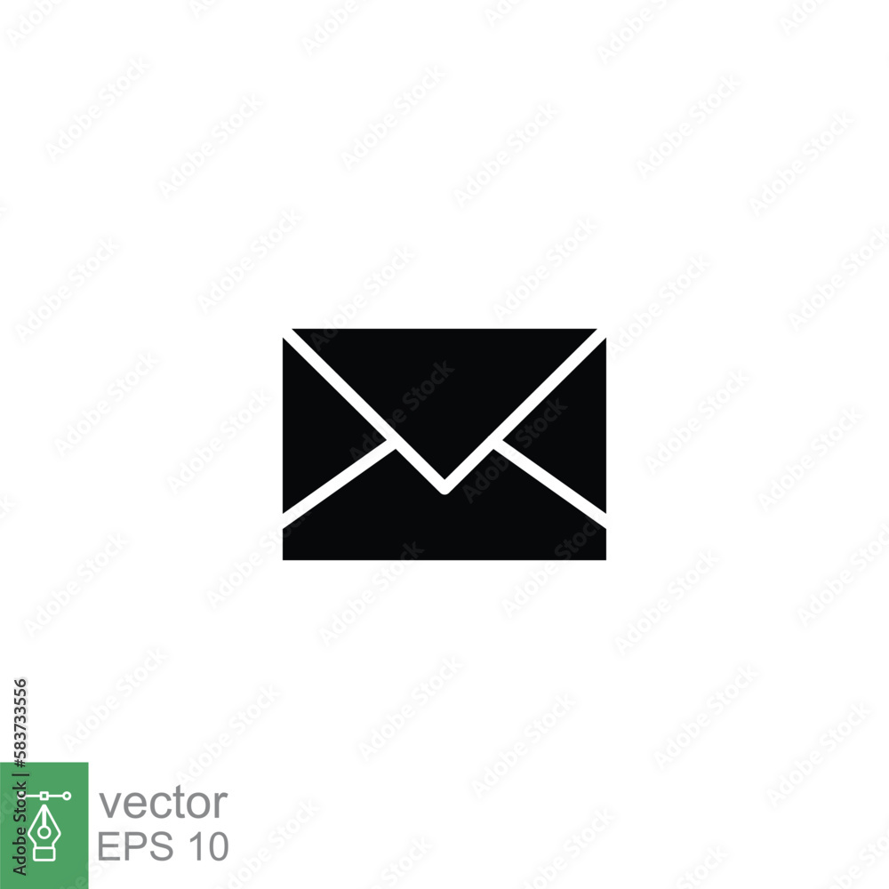 Email envelope icon. Simple solid style. Message, mail, letter, communication concept. Black silhouette, glyph symbol. Vector illustration design on white background. EPS 10. Email envelope icon. Simple solid style. Message, mail, letter, communication concept. Black silhouette, glyph symbol. Vector illustration design on white background. EPS 10.