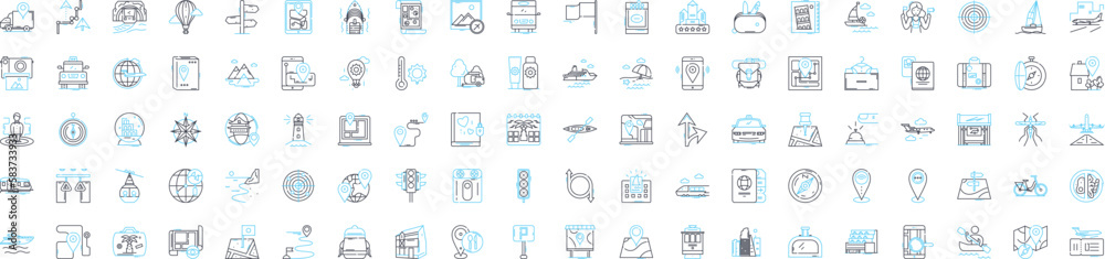 Distance and route vector line icons set. Distance, Route, Tracking, Map, Measurement, Path, Plan illustration outline concept symbols and signs Distance and route vector line icons set. Distance, Route, Tracking, Map, Measurement, Path, Plan illustration outline concept symbols and signs