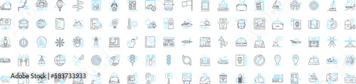 Distance and route vector line icons set. Distance, Route, Tracking, Map, Measurement, Path, Plan illustration outline concept symbols and signs
