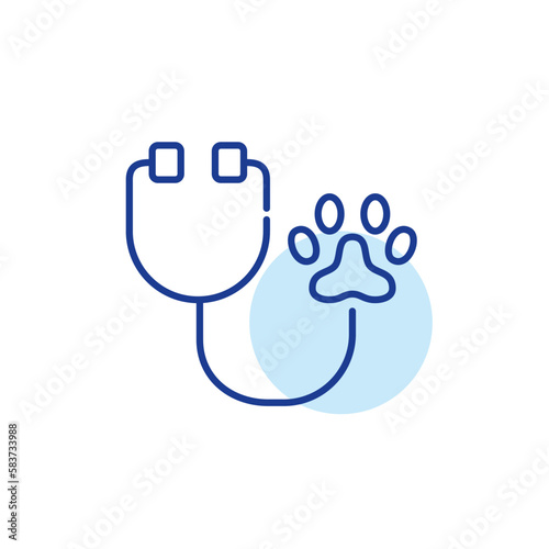 Veterinary hospital service. Stethoscope and paw symbol. Pixel perfect, editable stroke icon