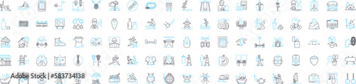 Recreation hobbies vector line icons set. Sports, Games, Camping, Fishing, Cooking, Biking, Hiking illustration outline concept symbols and signs