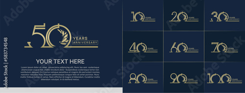 set of anniversary logotype gold color with ornament for special celebration event