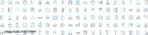 Spa basics vector line icons set. Spa, Services, Treatments, Massage, Facials, Manicures, Pedicures illustration outline concept symbols and signs