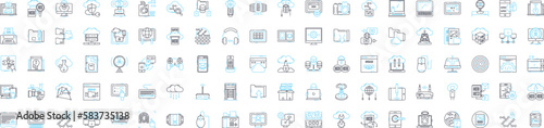 Technology networking vector line icons set. Networking, Technology, LAN, WAN, TCP, IP, Wi-Fi illustration outline concept symbols and signs photo