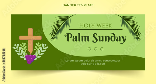 Palm Sunday banner, Vector, holy Week, editable template for Christian holiday, with green palm tree leaves background