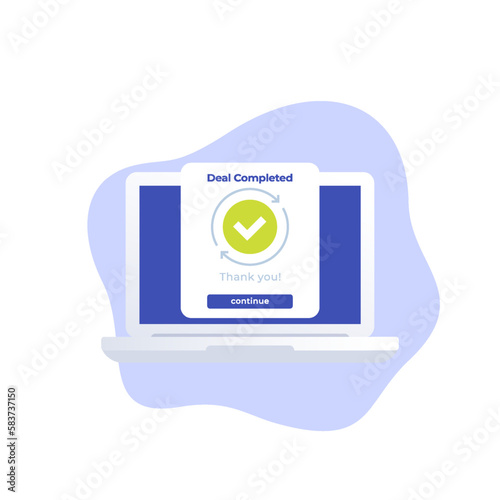 deal completed, vector icon with a laptop
