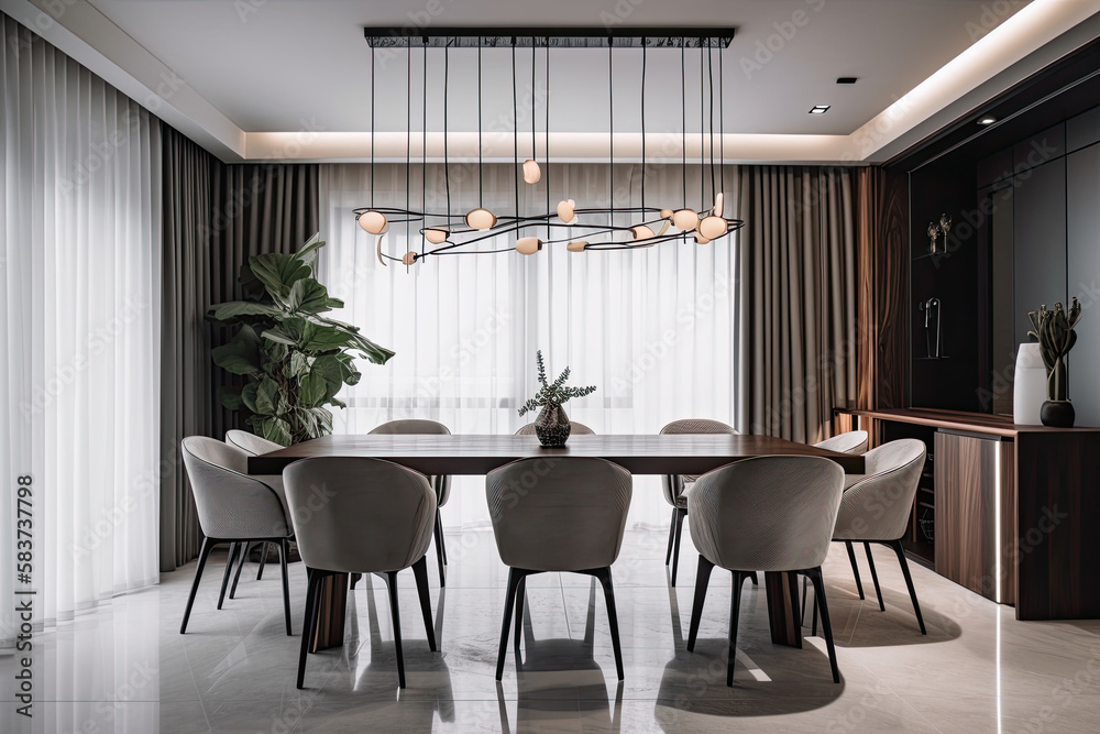 Fototapeta premium Interior design of modern dining room, AI Generative
