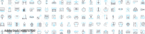 Outdoor adventure vector line icons set. Hiking, Camping, Climbing, Cycling, Canoeing, Surfing, Kayaking illustration outline concept symbols and signs