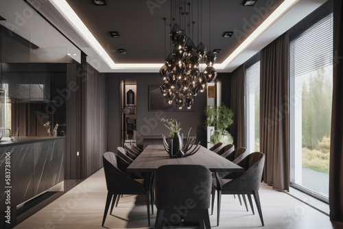 Interior design of modern dining room, AI Generative © DarkKnight