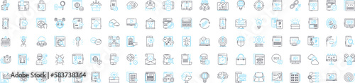 Advertising management vector line icons set. Advertising, Management, Planning, Strategizing, Media, Outreach, Campaigns illustration outline concept symbols and signs