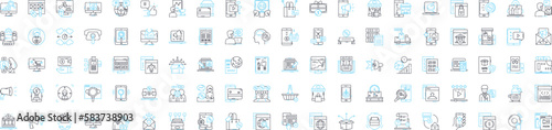 Media communication vector line icons set. Media, Communication, Broadcasting, Journalism, Reportage, Production, Advertising illustration outline concept symbols and signs