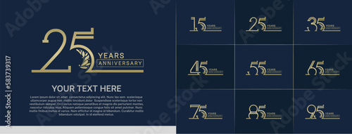 set of anniversary logotype gold color with ornament for special celebration event
