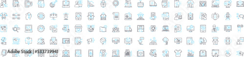 Artificial intelligence in marketing vector line icons set. AI, Marketing, Automation, Analytics, Targeting, Personalization, Machine illustration outline concept symbols and signs