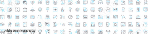 Content promotion vector line icons set. Marketing, Advertising, Publicity, Networking, Distribution, Linkbuilding, Outreach illustration outline concept symbols and signs