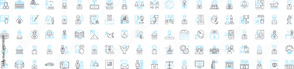 Election world vector line icons set. Voting, Polls, Ballot, Candidates, Campaign, Legislature, Issues illustration outline concept symbols and signs