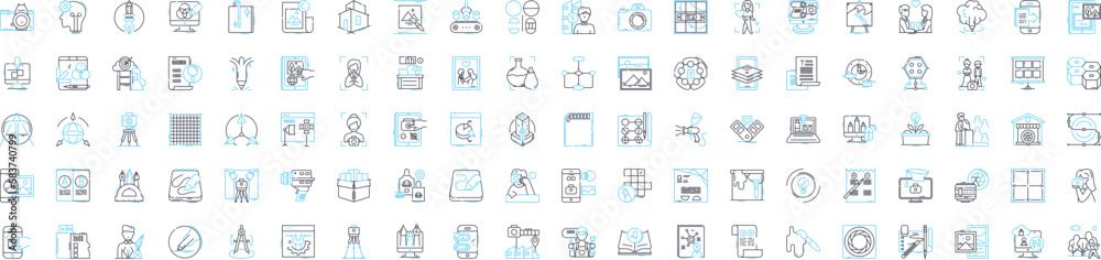 Graphic arts vector line icons set. Graphics, Art, Visuals, Illustrations, Drawings, Images, Posters illustration outline concept symbols and signs